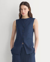 Long Vest in Stretch Linen | Navy