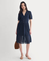 Notch Collar Shirtdress in Silk Georgette | Navy
