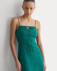 Tie-Neck Dress in Stretch Linen | Evergreen