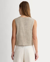The Vest in Stretch Linen | Deep Taupe Mini Gingham