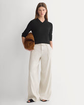 Wide-Leg Belted Pant in Stretch Linen | Birch | Long