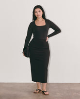 The Long-Sleeve Supima庐 Square-Neck Bodysuit | Black | Thong