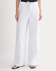 Wide-Leg Drawstring Pant in Linen | White