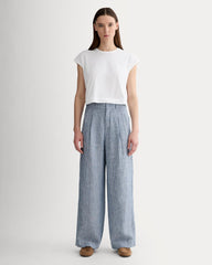 The Linen Way-High庐 Drape Pant | White / Blue