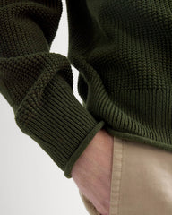 Waffle Rollneck Crew in Everyday Cotton | Dark Green