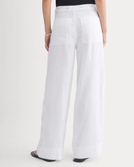 Wide-Leg Drawstring Pant in Linen | White