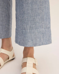 The Linen Side-Button Jumpsuit | White / Blue