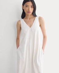 Deep V Seamed Dress in Stretch Linen | Bone