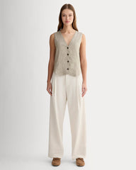 The Vest in Stretch Linen | Deep Taupe Mini Gingham