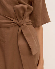 The Wrap Jumpsuit in Linen | Carob Brown