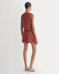 Tie-Front Scallop Tank in Linen | Henna Red