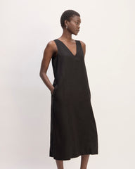 The Linen V-Neck Midi Dress | Black