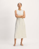 The Linen Belted Midi Dress | Bone/Navy