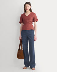 Cinched Top in Stretch Linen | Henna Red