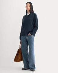 V-Neck Sweater in Extrafine Luxe Merino | Navy