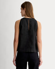 The Linen High-Neck Tank | Black