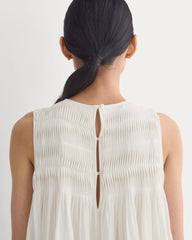 Twisted Pleated Mini Dress in Silk Georgette | Bone