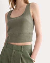 The Square Tank in Stretch Linen | Lichen Green
