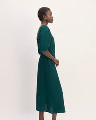 The Linen Short-Sleeve Scoop Midi Dress | Dark Sea
