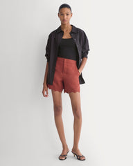 Scalloped Edge Short in Linen | Henna Red