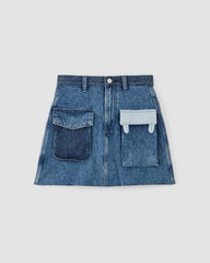 The ESENSMOD x Marques' Almeida Denim Patchwork Mini Skirt | Diamond Blue