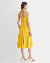 Tie-Neck Dress in Stretch Linen | Passion Fruit