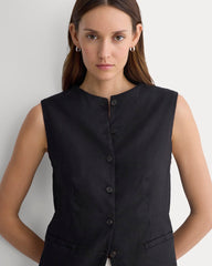 Long Vest in Stretch Linen | Black