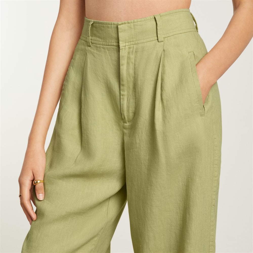 The Linen Way-High庐 Drape Pant | Leek