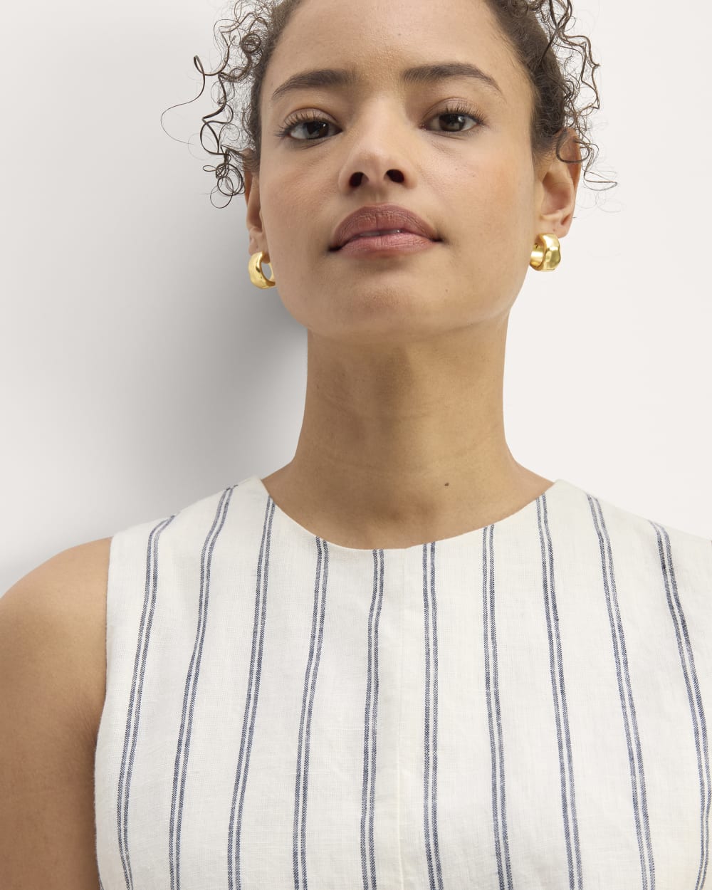 The Linen Belted Midi Dress | Bone/Navy