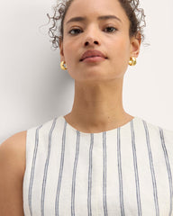The Linen Belted Midi Dress | Bone/Navy