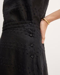 The Linen Eyelet Midi Skirt | Black Eyelet