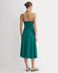 Tie-Neck Dress in Stretch Linen | Evergreen