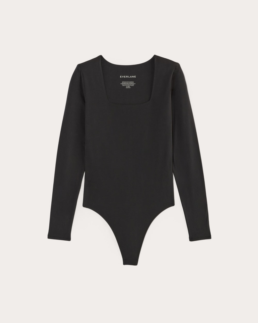 The Long-Sleeve Supima庐 Square-Neck Bodysuit | Black | Thong