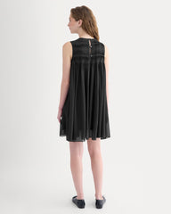 Twisted Pleated Mini Dress in Silk Georgette | Black