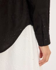The Linen Eyelet Relaxed Shirt | Black Eyelet