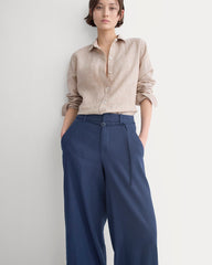 Wide-Leg Belted Pant in Stretch Linen | Navy | Long