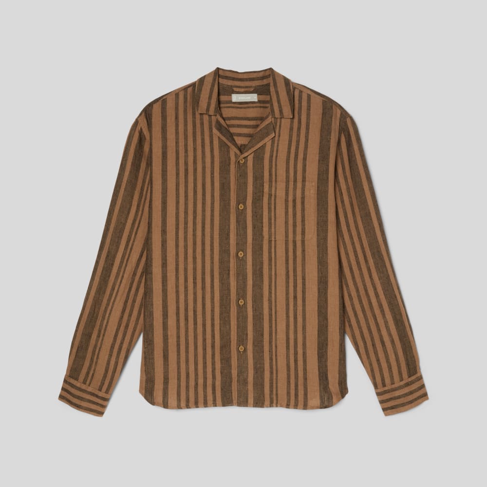 The Relaxed Linen Long-Sleeve Shirt | Toasted Coconut / Black