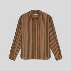 The Relaxed Linen Long-Sleeve Shirt | Toasted Coconut / Black