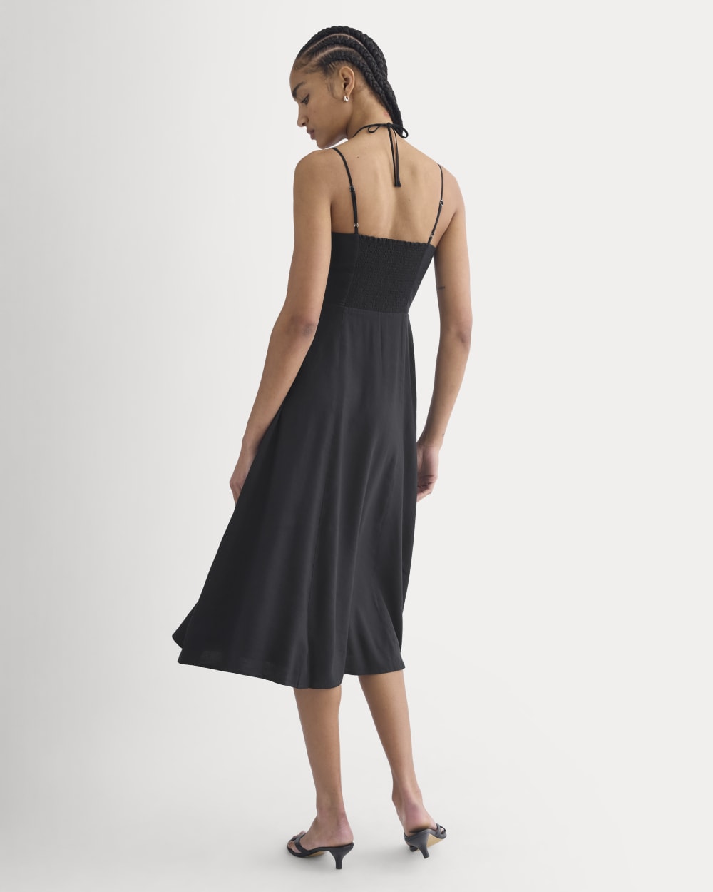 Tie-Neck Dress in Stretch Linen | Black