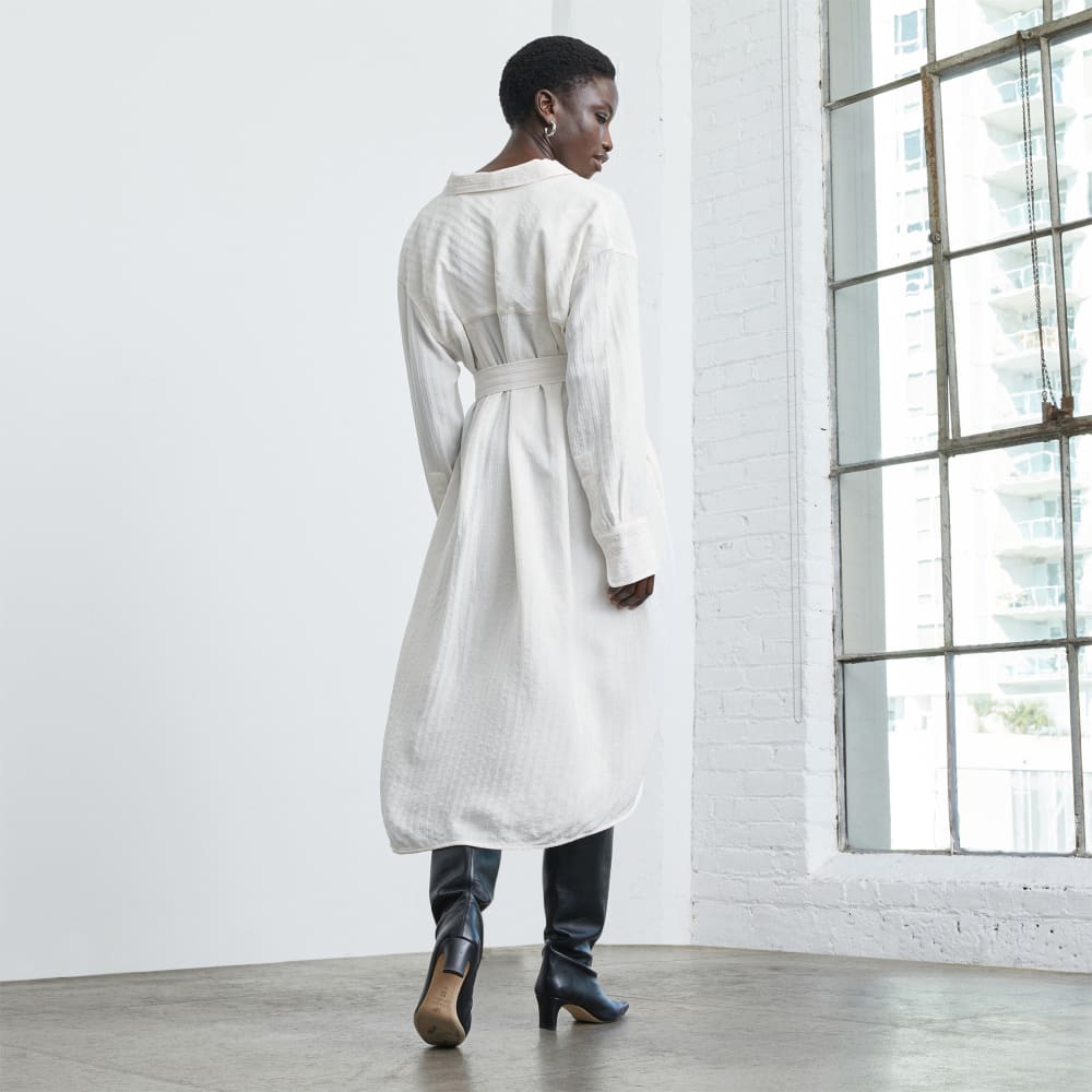 The City Stripe Draped Shirt Dress | Bone