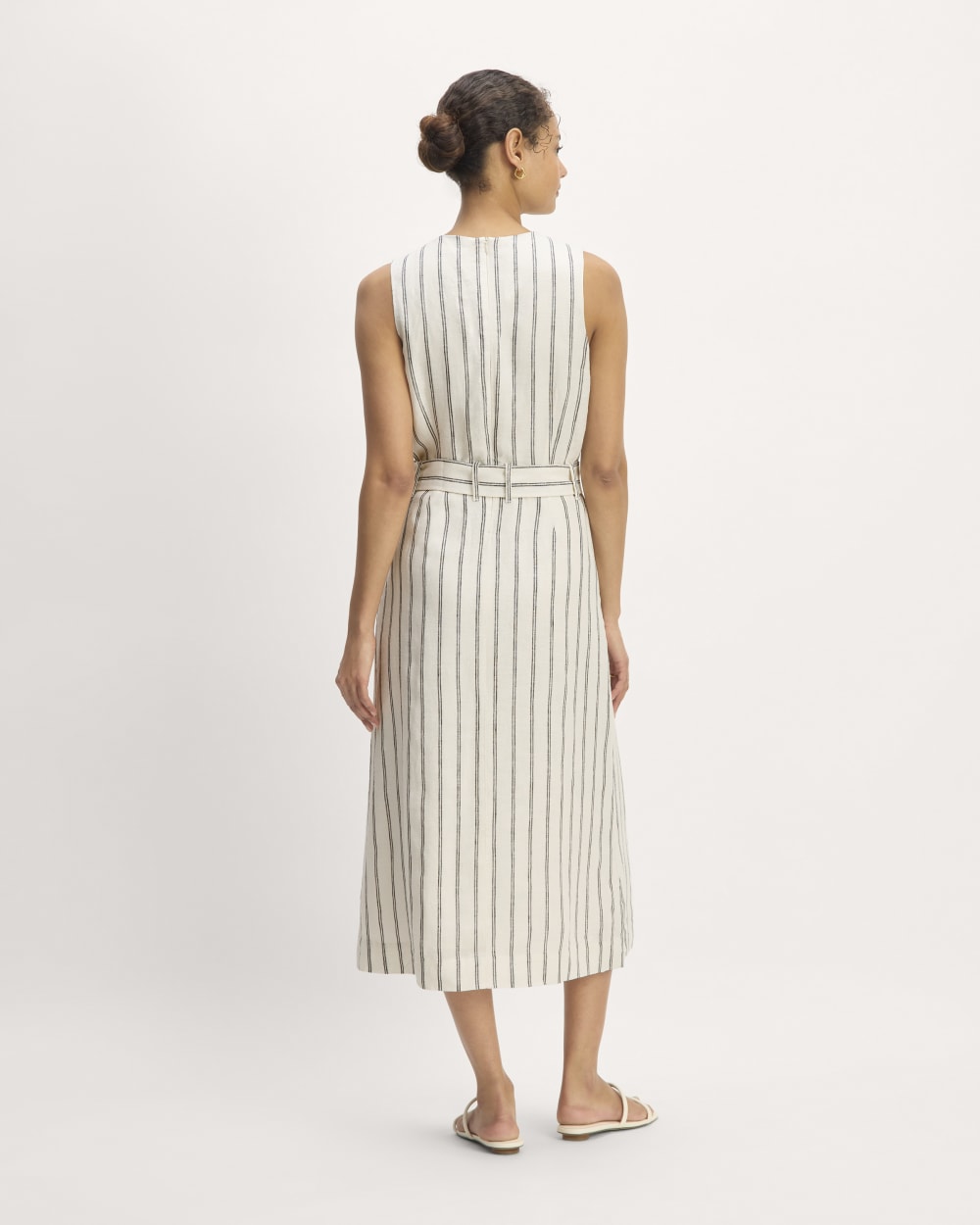 The Linen Belted Midi Dress | Bone/Navy