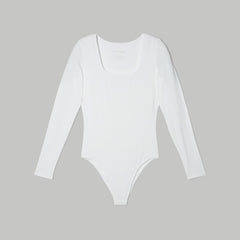 The Long-Sleeve Supima庐 Square-Neck Bodysuit | White | Thong