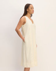 The Linen V-Neck Midi Dress | Bone