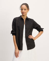 The Linen Eyelet Relaxed Shirt | Black Eyelet