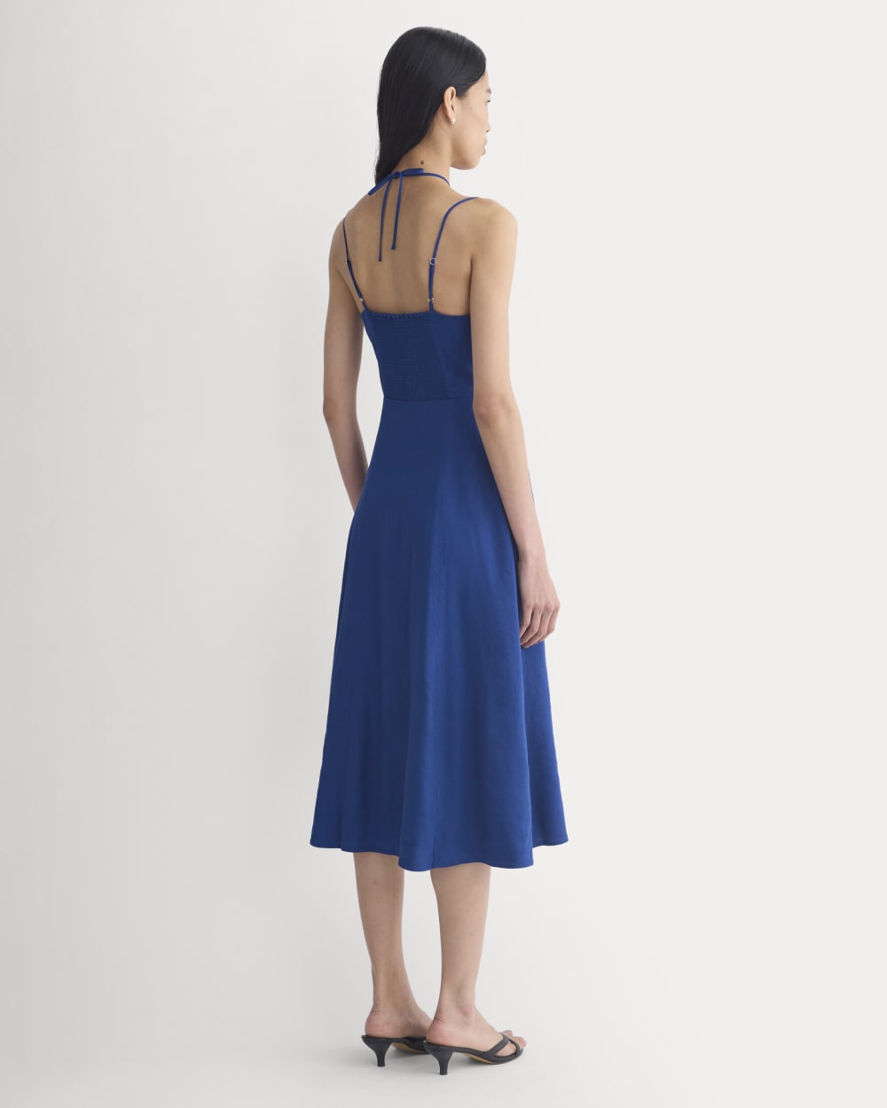 Tie-Neck Dress in Stretch Linen | Estate Blue