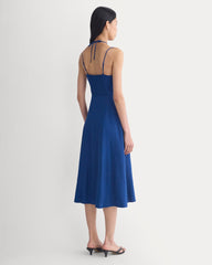 Tie-Neck Dress in Stretch Linen | Estate Blue