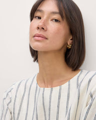 The Linen A-Line Midi Dress | Bone/Navy
