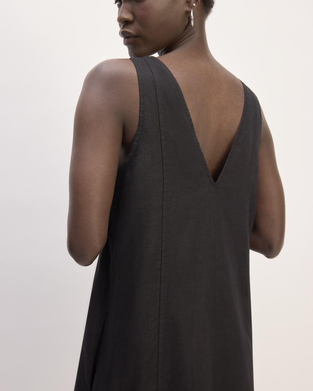 The Linen V-Neck Midi Dress | Black