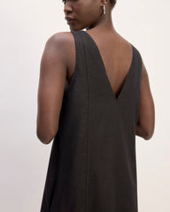 The Linen V-Neck Midi Dress | Black