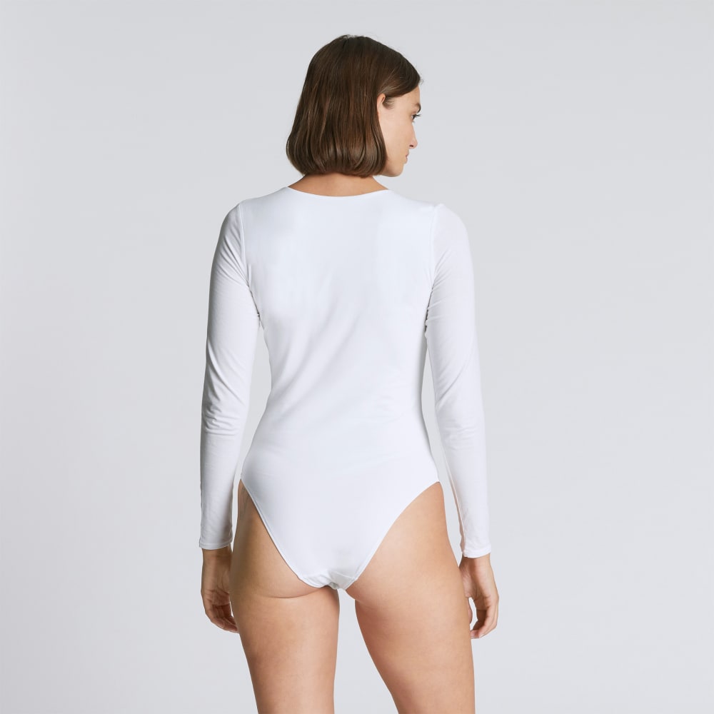 The Long-Sleeve Supima庐 Square-Neck Bodysuit | White | Bikini